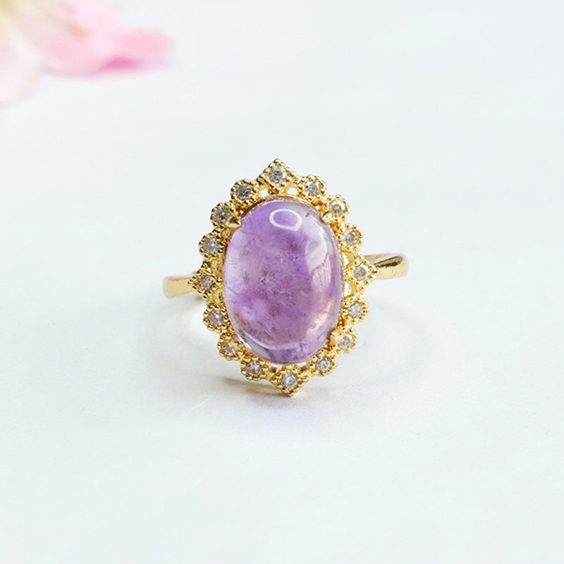 Natural Amethyst Ring Purple Gemstone Ring Women's Jewelry CB3082907 