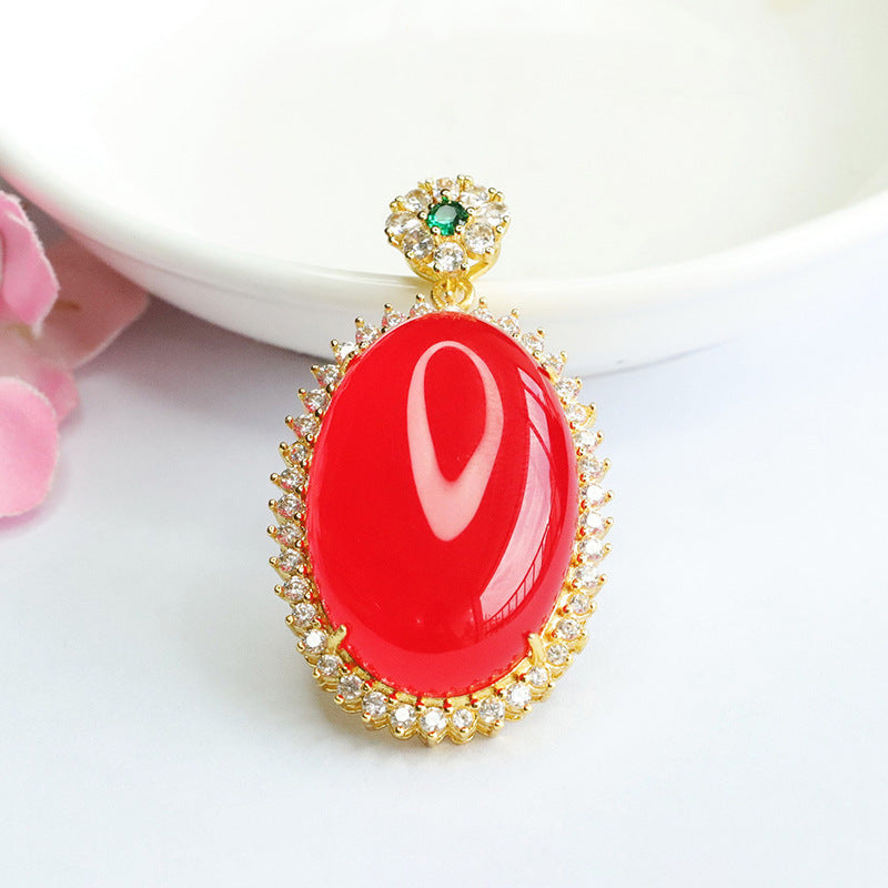 Red agate pendant dove egg chalcedony necklace for women MN3071907