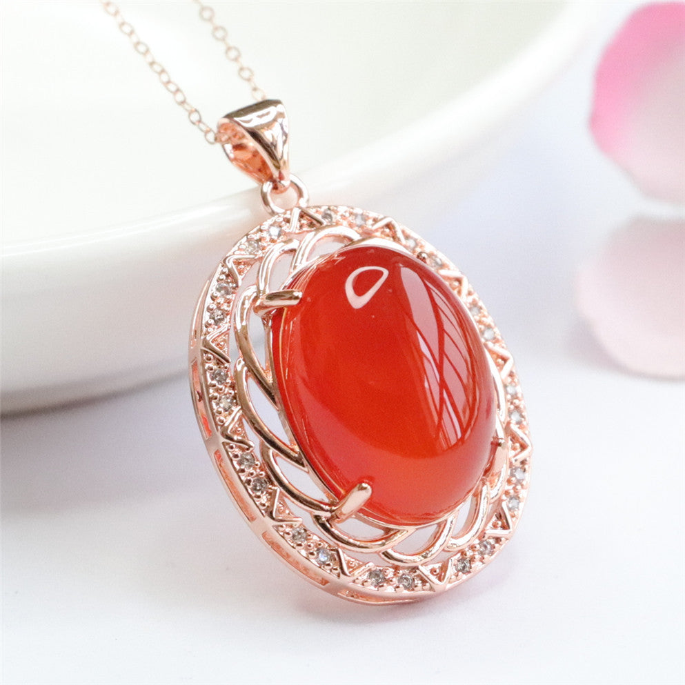 Natural red agate pigeon egg pendant chalcedony collarbone necklace crystal jewelry 2050508