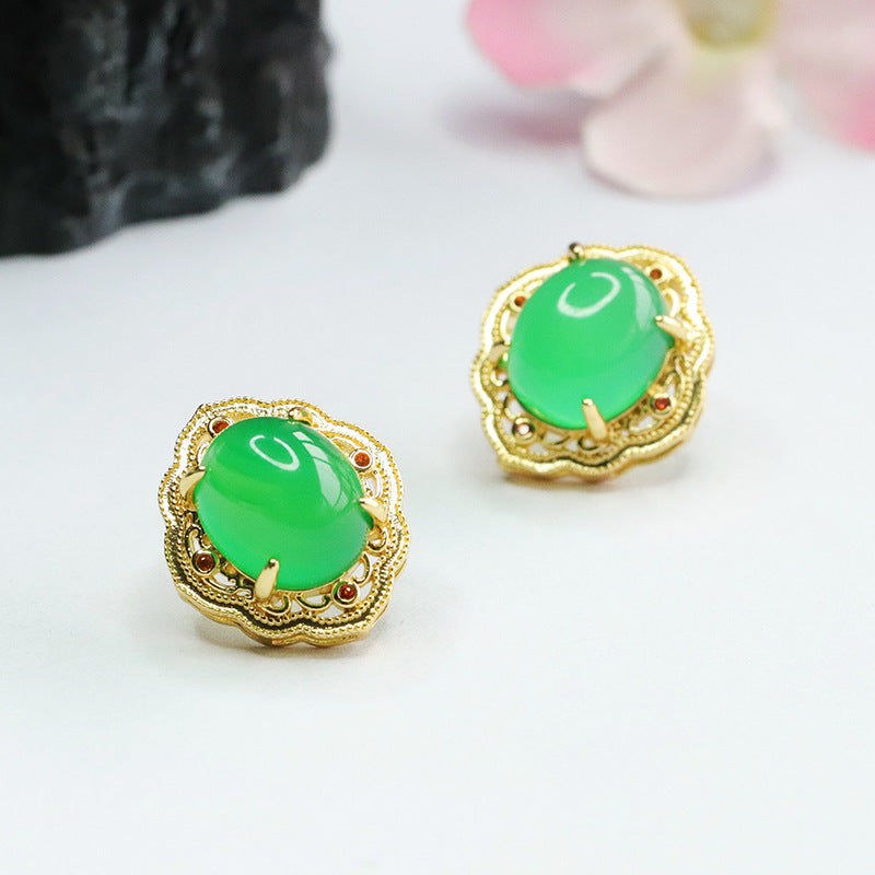 Ice green chalcedony earrings, red agate earrings, earrings for women, national style MN4013008 