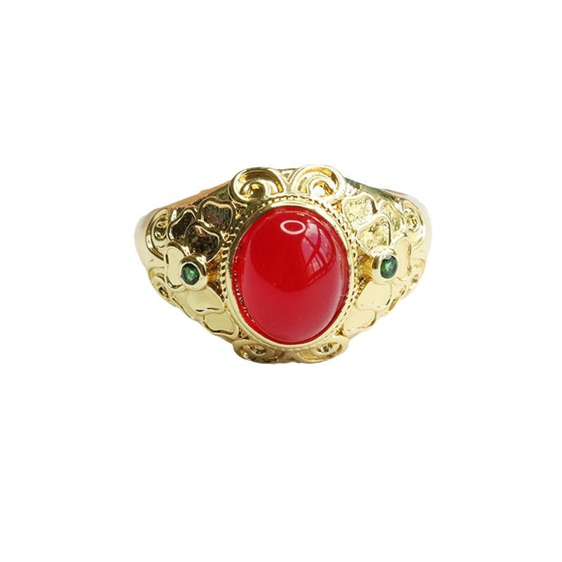 Natural chrysoprase ring pigeon blood red agate ring palace style jewelry MN3110604