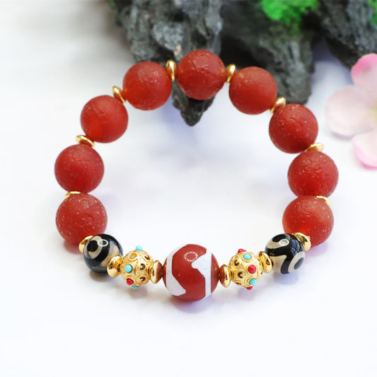 Tiger tooth dzi beads old material red agate bracelet chalcedony bracelet MN2040412