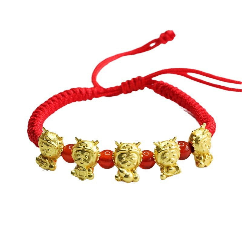 Natural Red Agate Bracelet Five Fortune Dragon Bracelet Year of the Dragon Ben Ming Nian Bracelet MN3122907