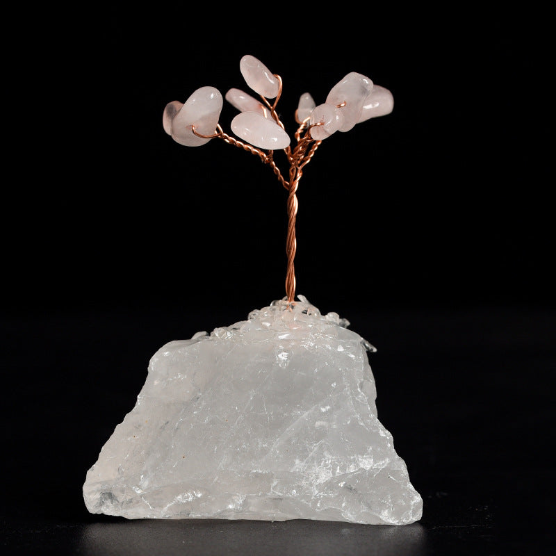 Rose quartz original stone base crystal tree ornaments handicrafts amethyst creative tree home office desk crystal tree ornaments 