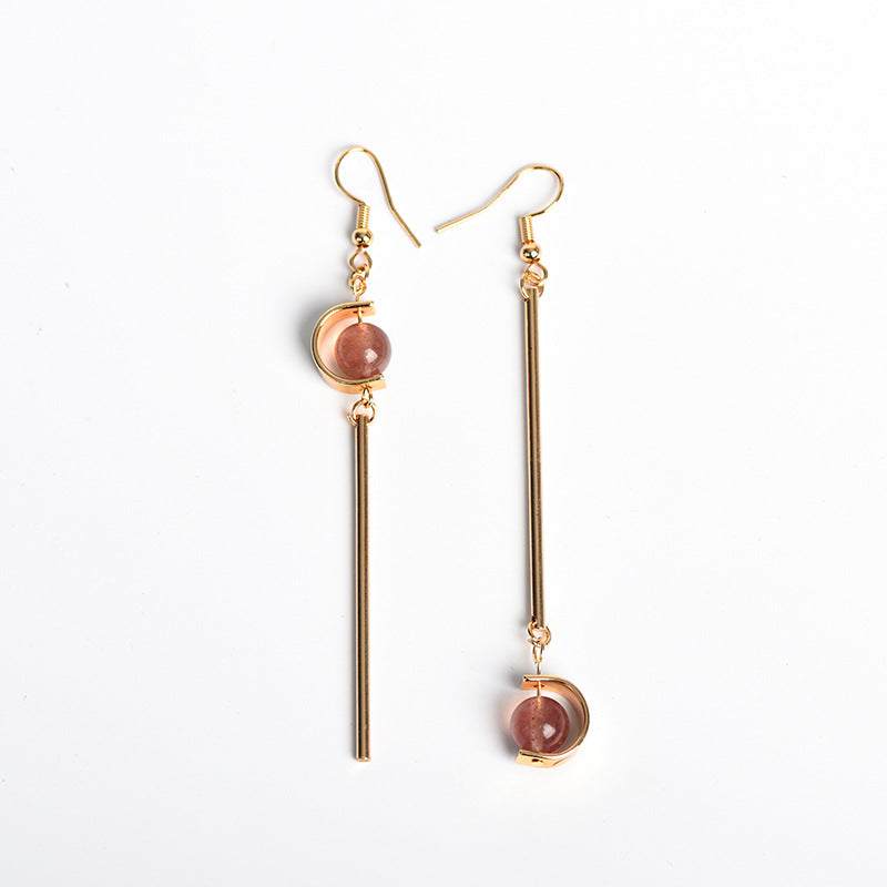 Jewelry natural crystal round beads lollipop-shaped earrings European and American creative simple and atmospheric handmade earrings 