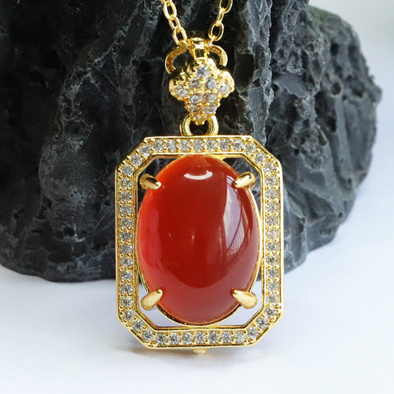 Red Agate Square Pendant Pigeon Egg Chrysoprase Necklace MN3072003