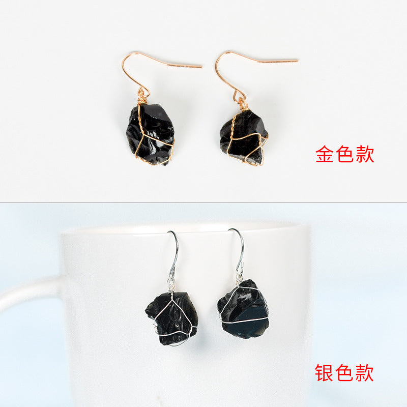 Hot selling natural crystal mixed irregular raw stone earrings creative simple women's handmade earrings 