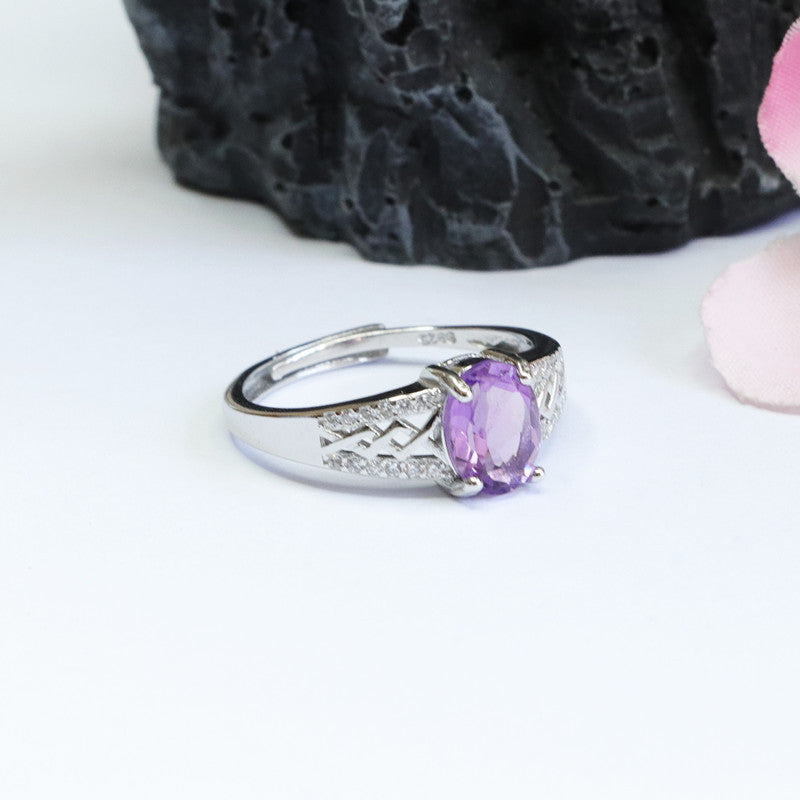 S925 silver inlaid natural amethyst ring colorful treasure jewelry live broadcast piece CB2040715 