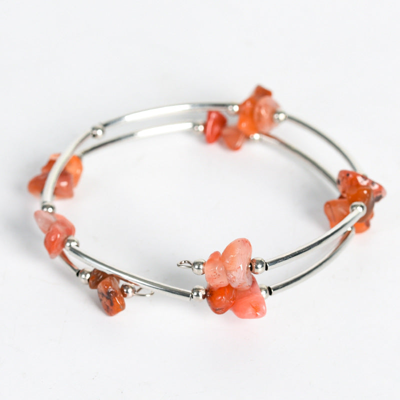 New hot selling natural crystal mixed double layer gravel bracelet for women handmade rose quartz bracelet 