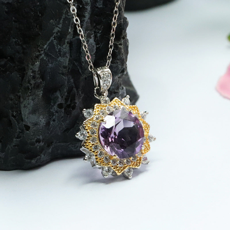 S925 silver inlaid amethyst pendant necklace crystal colorful treasure popular jewelry CB3010904 