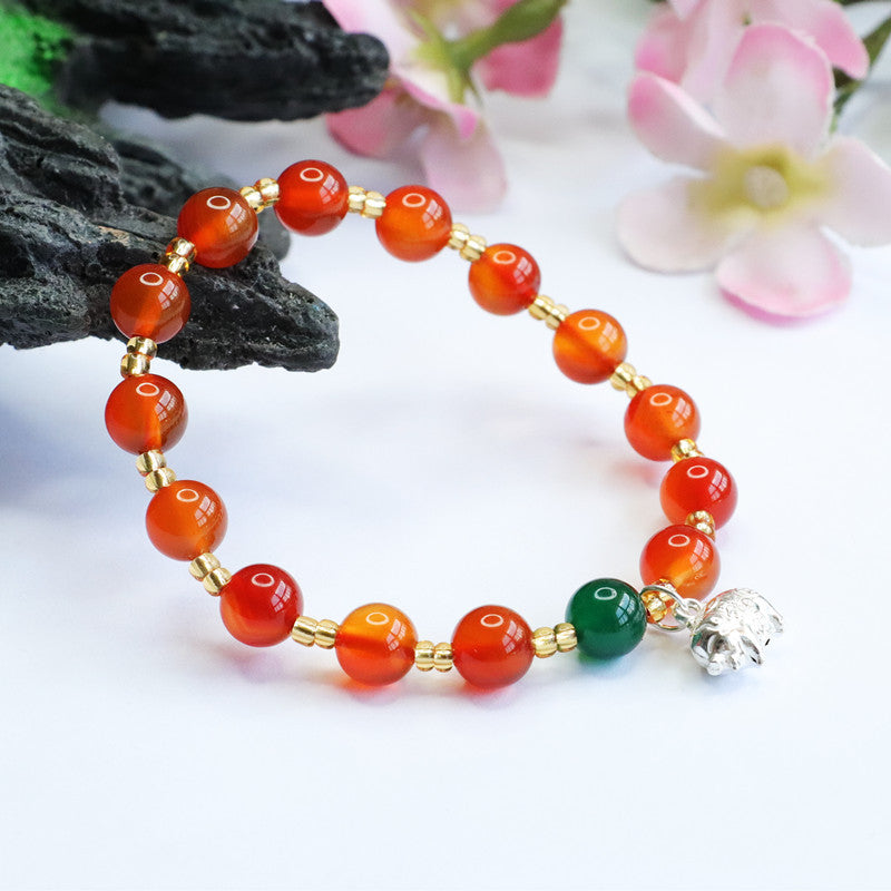 Natural red agate bracelet full silver lucky elephant green chalcedony bracelet MN2072116