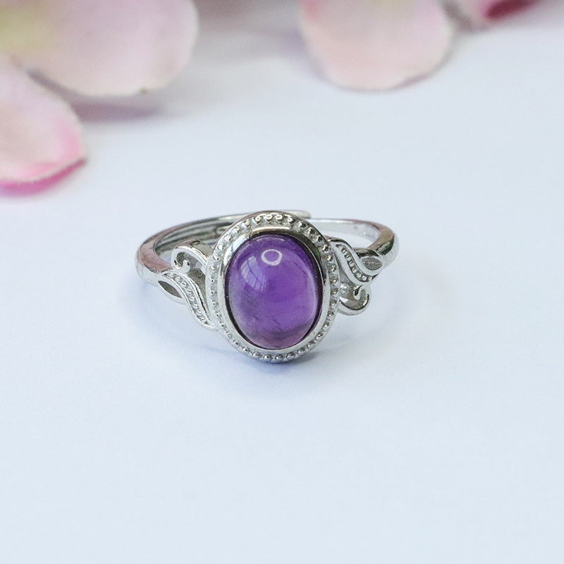 Natural Amethyst Ring Purple Colorful Jewelry Ring Retro Jewelry CB3092905 