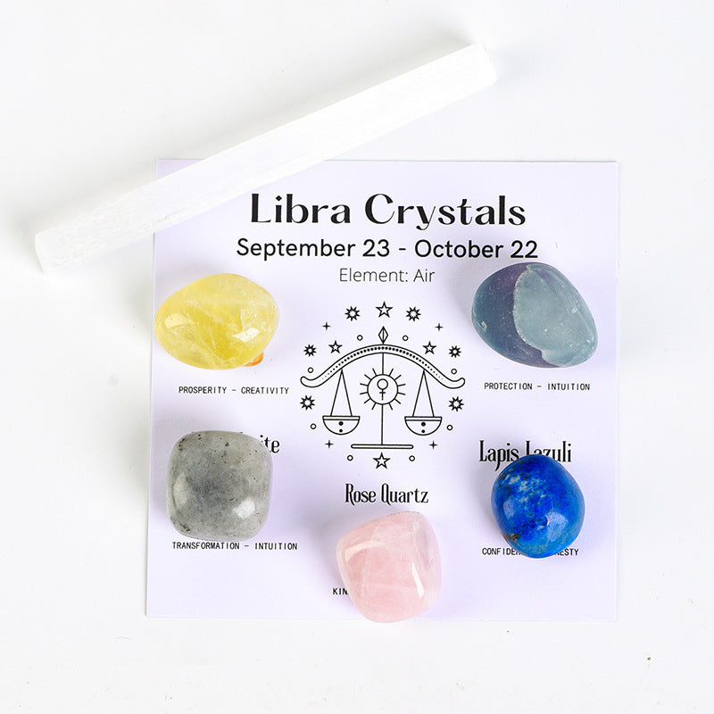 Twelve Constellations Crystal Raw Stone Hot Selling Raw Stone Tumbled Stone Set Festive Gift Indoor Ornament Set Gift Box 