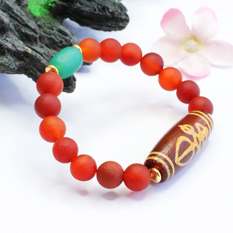 Cross old material Dzi beads red agate bracelet chalcedony bracelet MN2040408