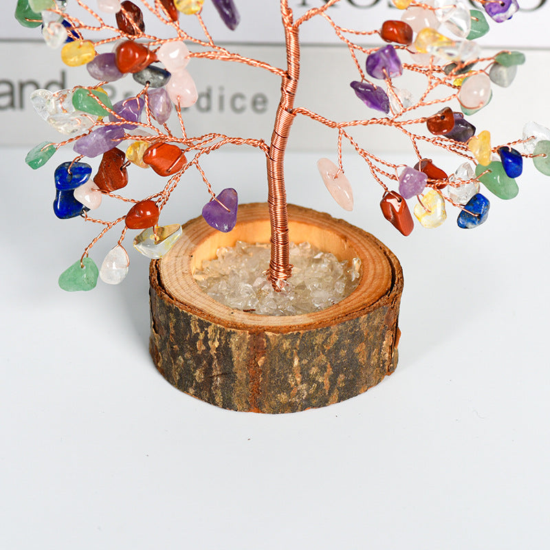 Natural crystal tree gravel solid wood ornaments crystal tree home creative office decoration crafts color modeling base 