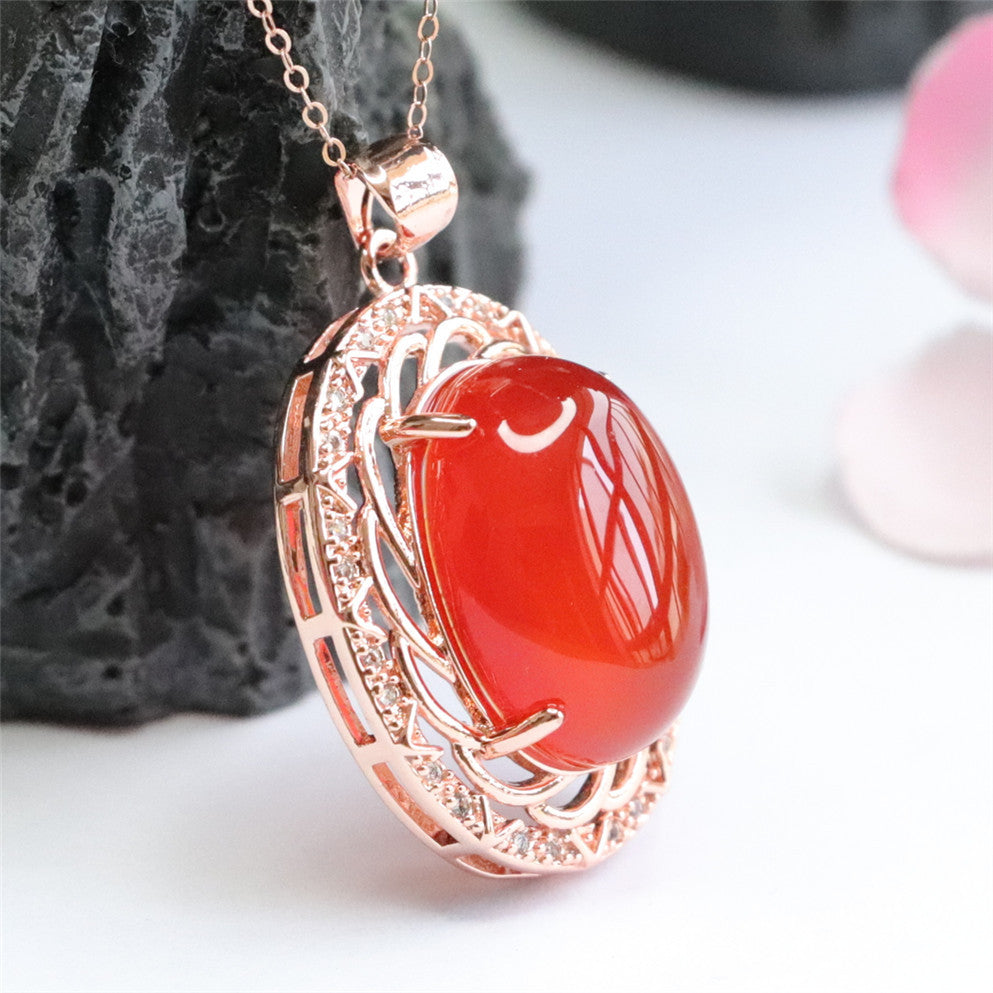 Natural red agate pigeon egg pendant chalcedony collarbone necklace crystal jewelry 2050508