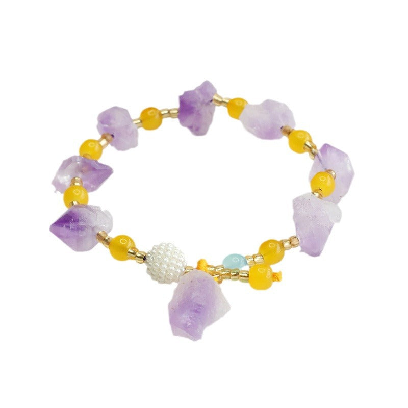 Natural Amethyst Bracelet Colored Stone Raw Stone Bracelet Nine Purple Lihuo CB4033102 