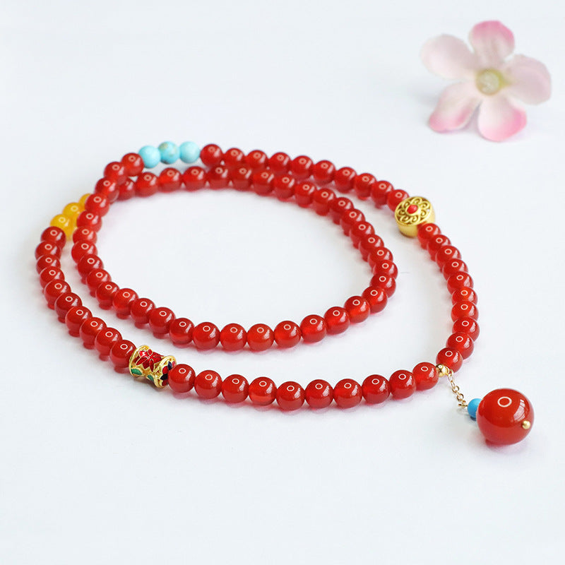 Natural red agate multi-circle bracelet bracelet chalcedony necklace retro MN4062903