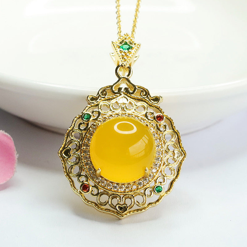 Ice chicken oil yellow chalcedony pendant red agate necklace ethnic style MN4012306