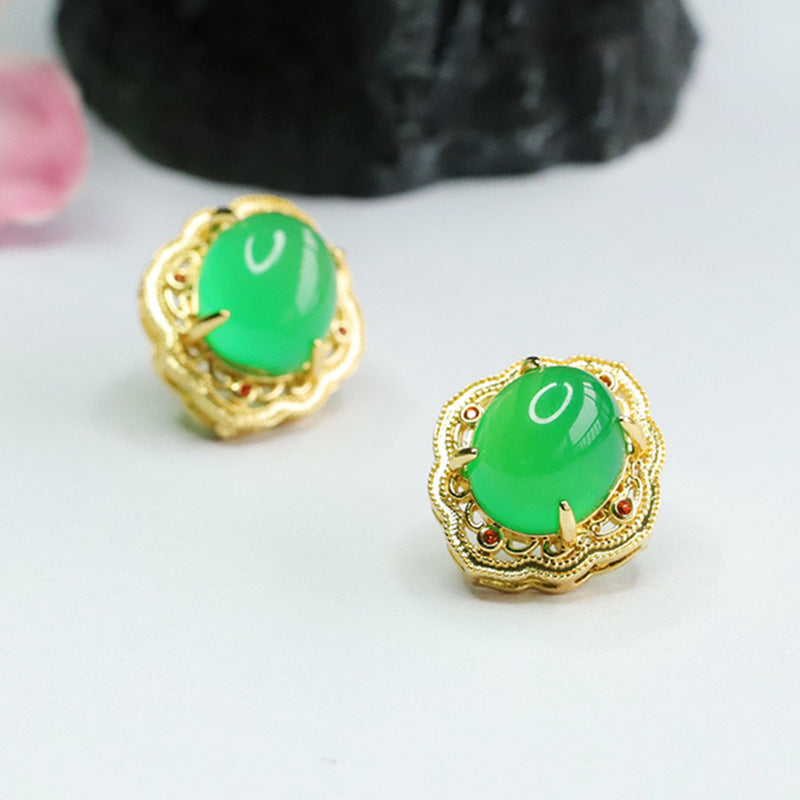 Ice green chalcedony earrings, red agate earrings, earrings for women, national style MN4013008 