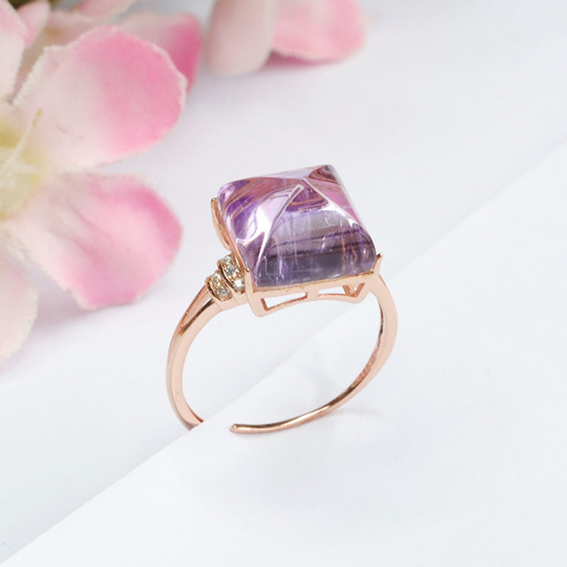 S925 silver set with natural amethyst sugar tower ring colorful treasure ring CB3102903 