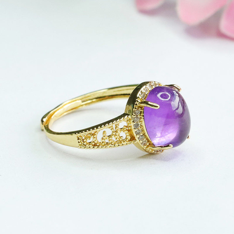 Natural Amethyst Ring Purple Gemstone Ring Women's Jewelry CB3082906 