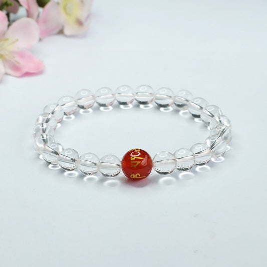 Natural white crystal bracelet red agate six-character motto bracelet CB3032702