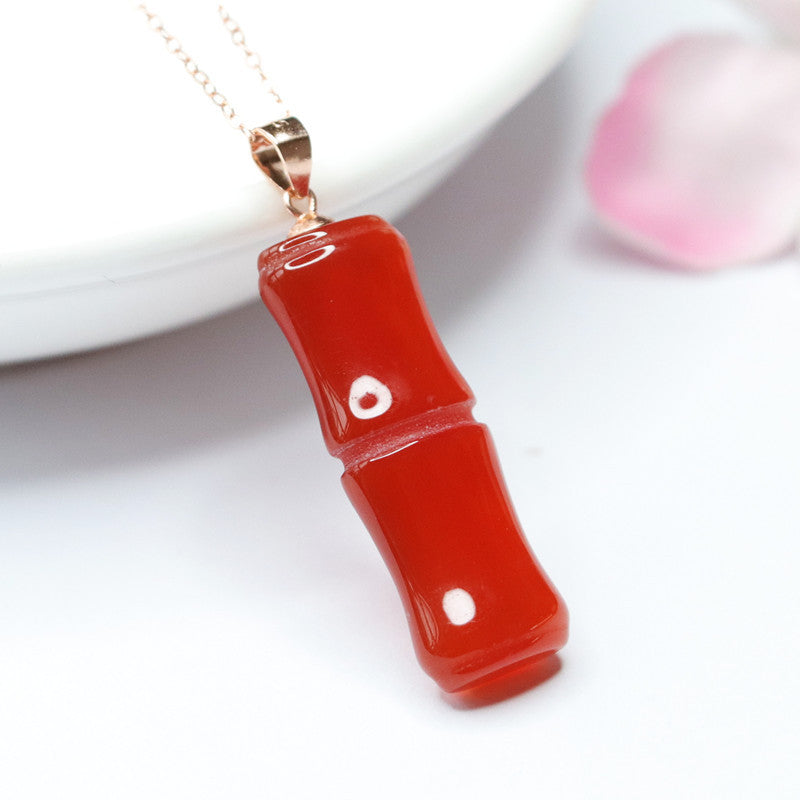 S925 silver inlaid with natural red agate bamboo pendant jewelry chalcedony MN2032405