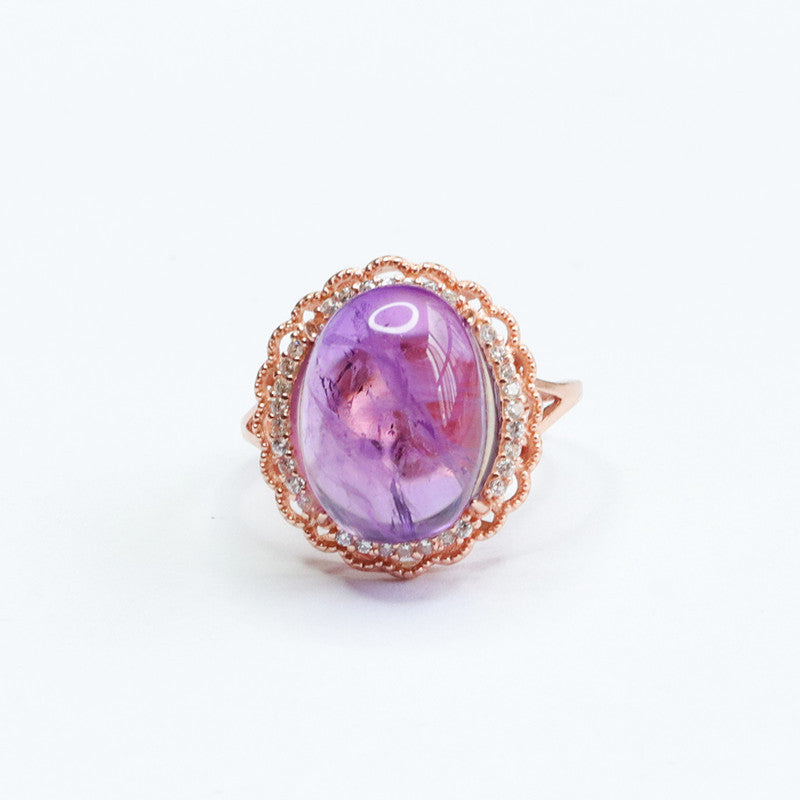 S925 silver inlaid natural amethyst ring dove egg ring women's jewelry CB2041407 