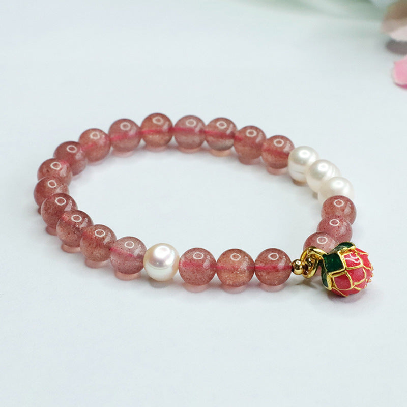 Natural strawberry crystal bracelet red strawberry pearl lotus bracelet for women CB3071803 