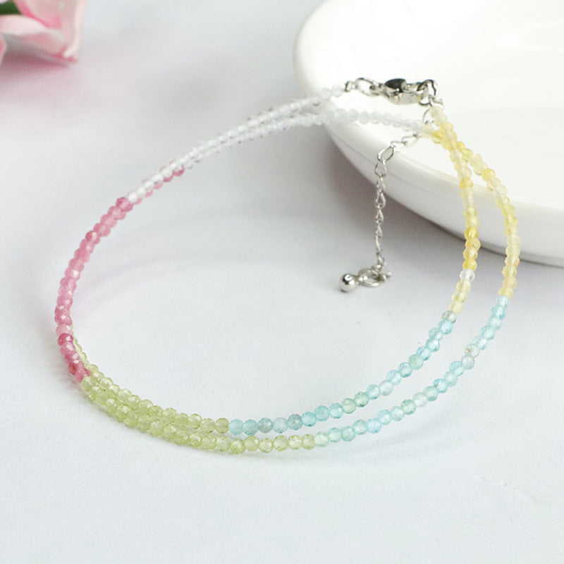 Colorful treasure necklace pink tourmaline yellow opal peridot clavicle chain for women CB3090501 