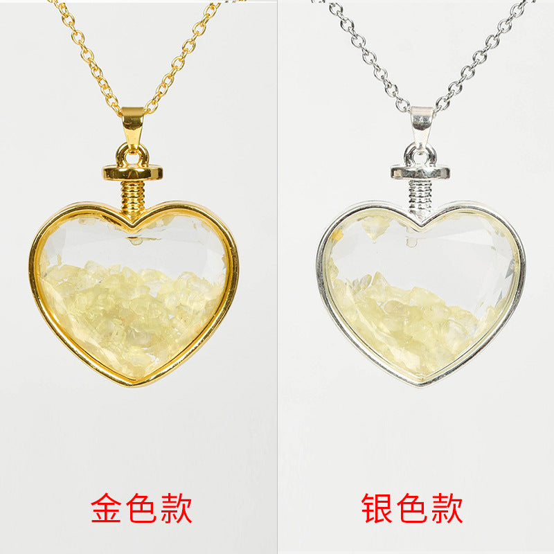 Hot-selling new multi-color optional decorated gravel love rose quartz simple personalized necklace round pendant 