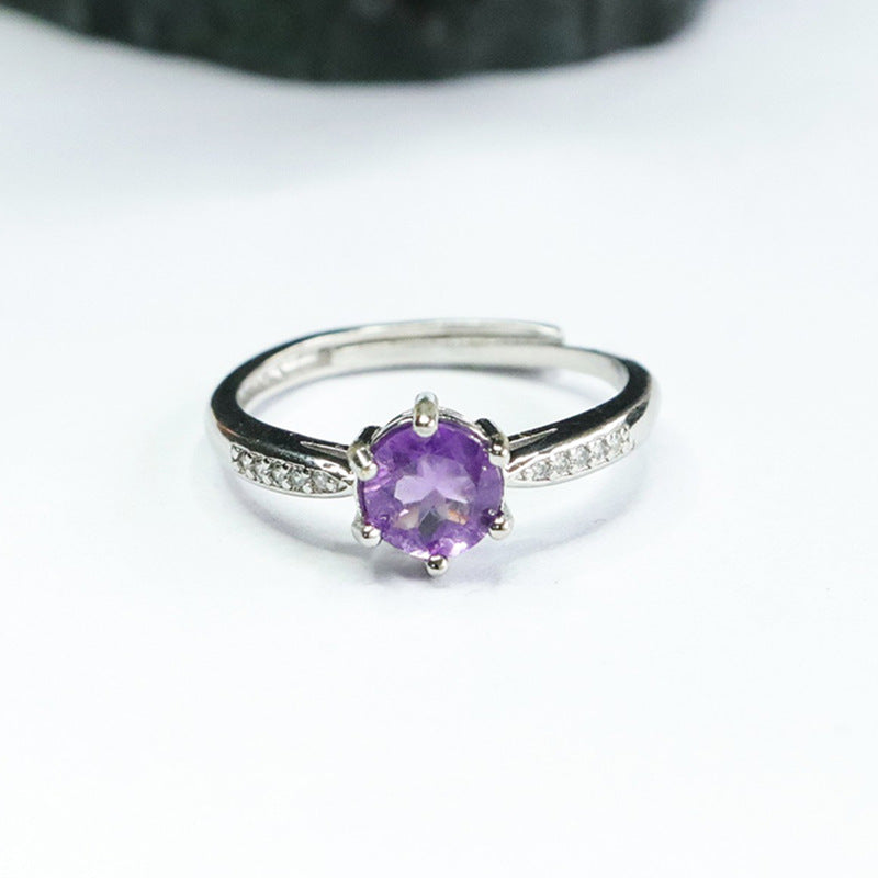 Natural Amethyst Ring Purple Colored Claw Inlaid Ring Ring CB4041801 