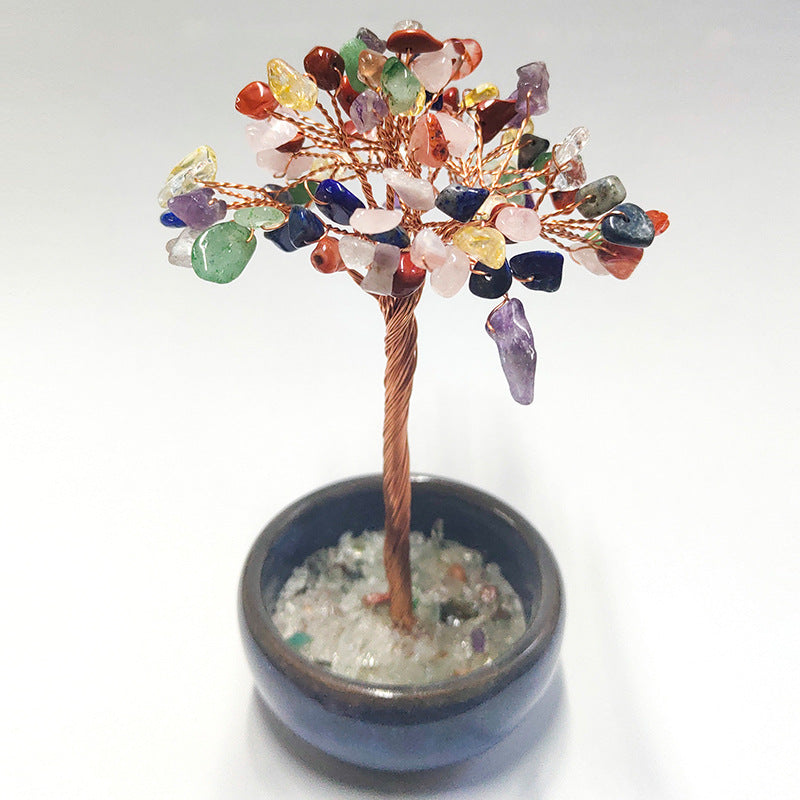 Natural crystal tree gravel ornaments crystal tree home creative office decoration crafts colorful small bowl shape base 