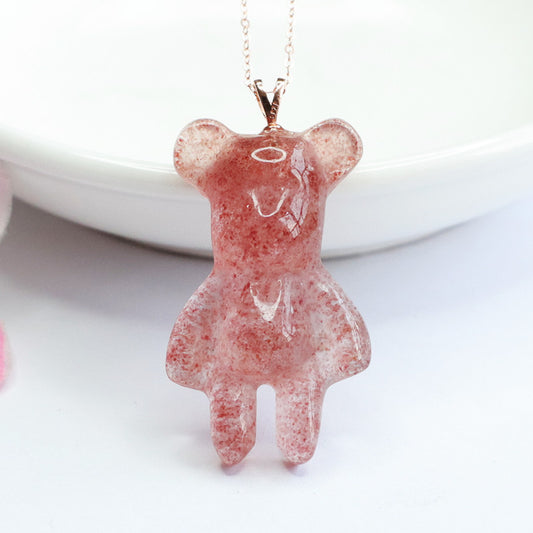 S925 Silver Inlaid Natural Strawberry Crystal Violent Bear Pendant Pigeon Blood Red Jewelry Live Delivery CB2042401 