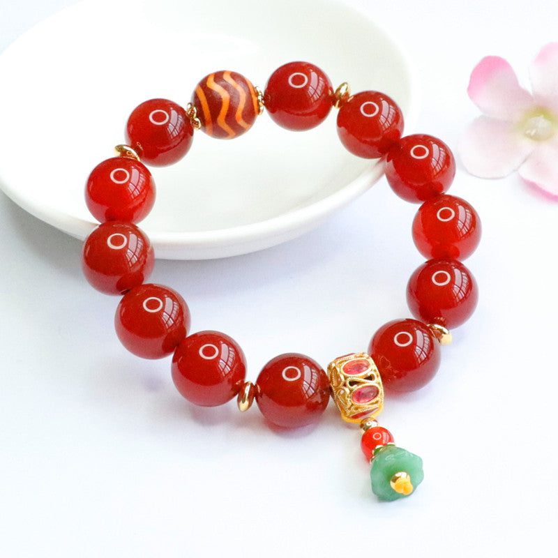 Red Agate Lotus Bracelet Dzi Beads Chalcedony Bracelet Jewelry MN2050503