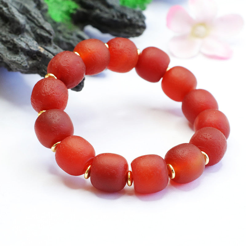 . Natural old material red agate bracelet original leather chalcedony bracelet jewelry...2040409