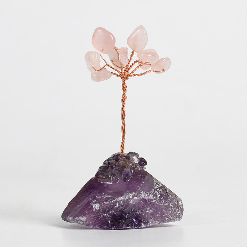 Rose quartz original stone base crystal tree ornaments handicrafts amethyst creative tree home office desk crystal tree ornaments 