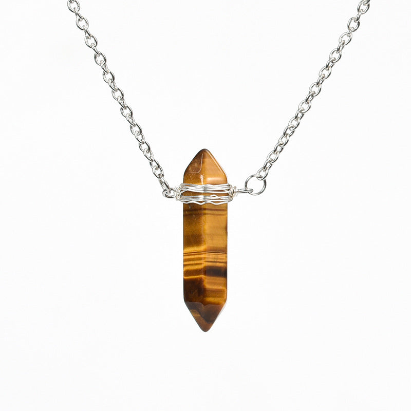 European and American best-selling vertical double-pointed crystal column pendant natural stone mixed color crystal column jewelry with necklace 