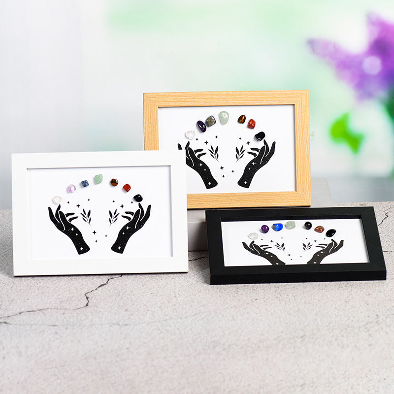 Hands Colorful Raw Stone Crystal Wooden Picture Frame Placement for Moving to a New Home Wooden Picture Frame Home Furnishings 