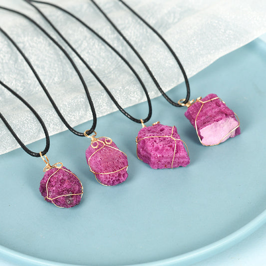 Hot-selling irregular raw stone purple cobalt calcite pendant with optional simple personalized necklace 