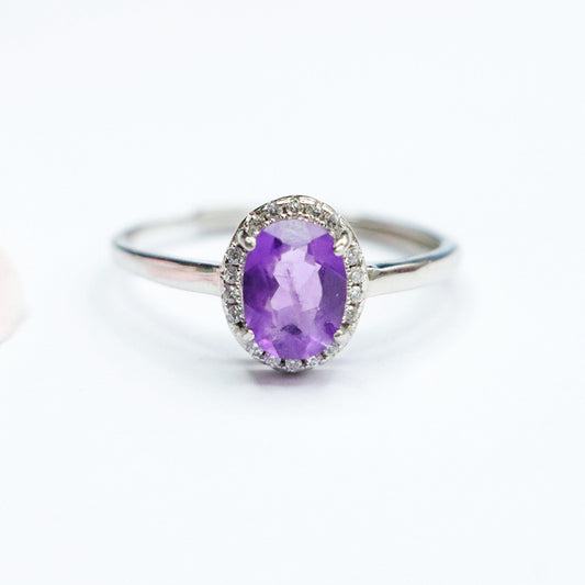 S925 silver inlaid natural amethyst ring four-claw open ring jewelry for women CB2120135 