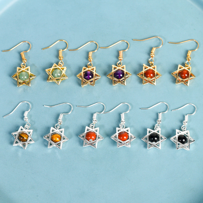 Foreign trade jewelry natural crystal raw stone earrings cute six-pointed star earrings temperament personality sweet earrings 