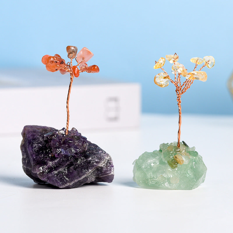 Rose quartz original stone base crystal tree ornaments handicrafts amethyst creative tree home office desk crystal tree ornaments 