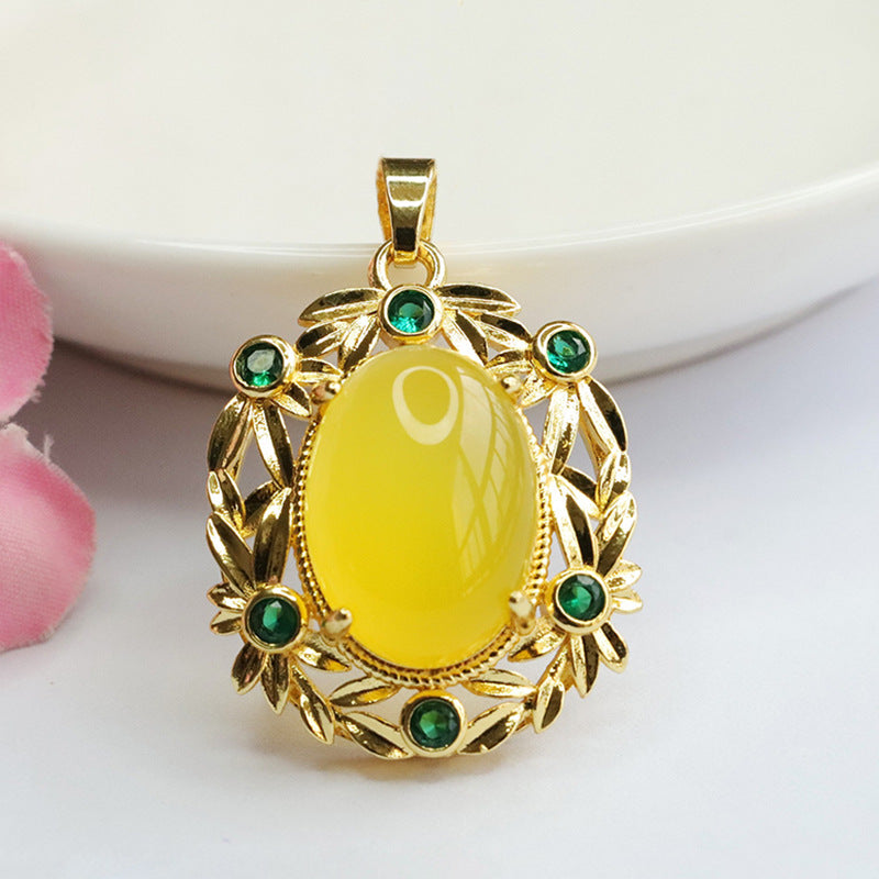 Natural Chrysoprase Wreath Pendant Red Onyx Yellow Chalcedony Necklace Retro MN3110512