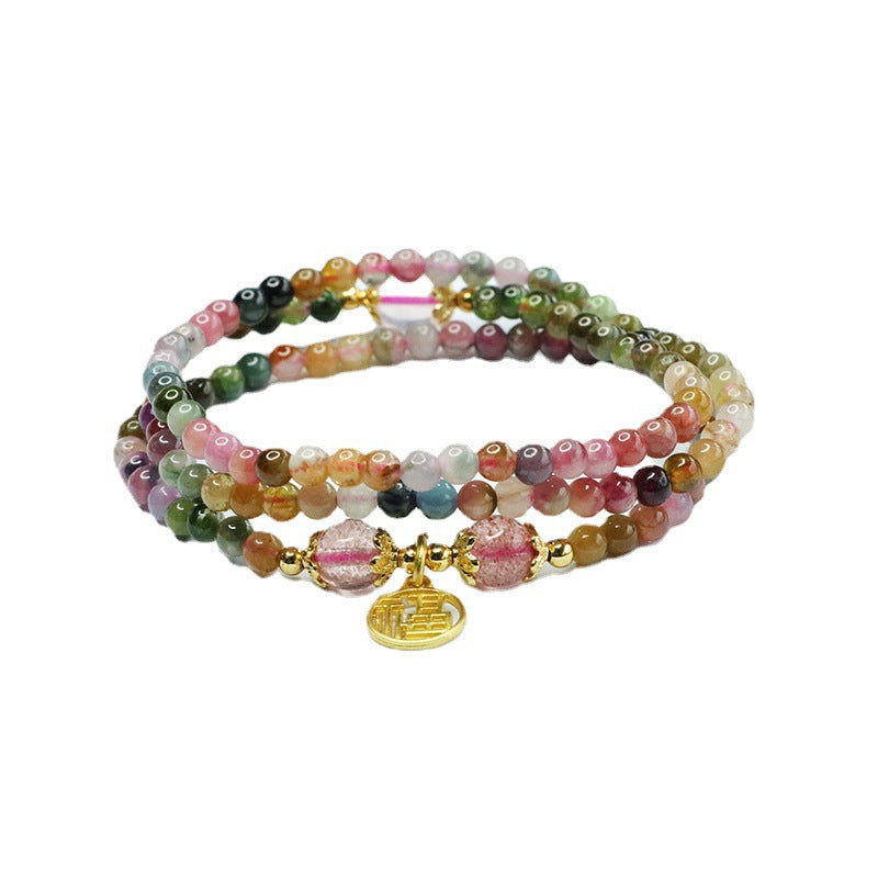 Natural Brazilian Tourmaline Bracelet Strawberry Crystal Multi-circle Bracelet Crystal CB3032704 