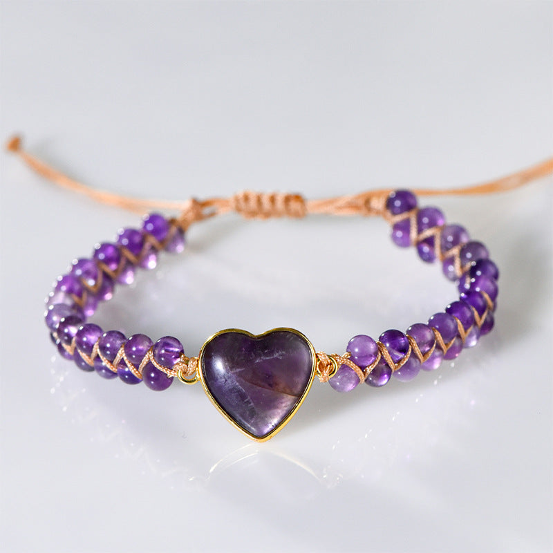 New hand-woven peach heart labradorite bracelet wrapped with amethyst heart-shaped stone adjustable women's bracelet 