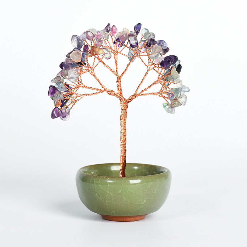 Natural crystal tree gravel ornaments crystal tree home creative office decoration crafts colorful small bowl shape base 