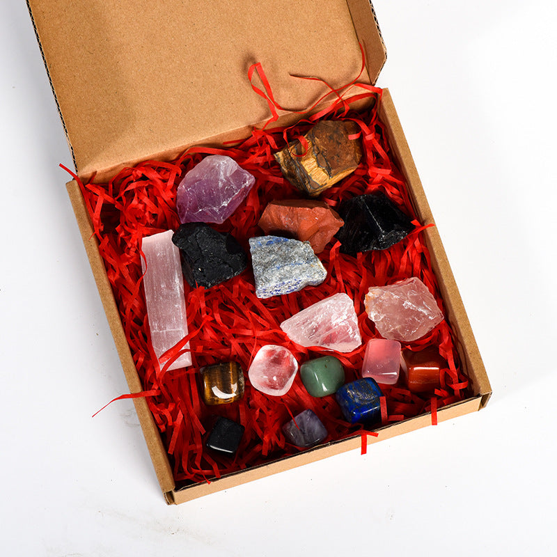 16 crystal stones best-selling raw stone tumbled stone Christmas set box white crystal rose quartz festive gift ornaments 