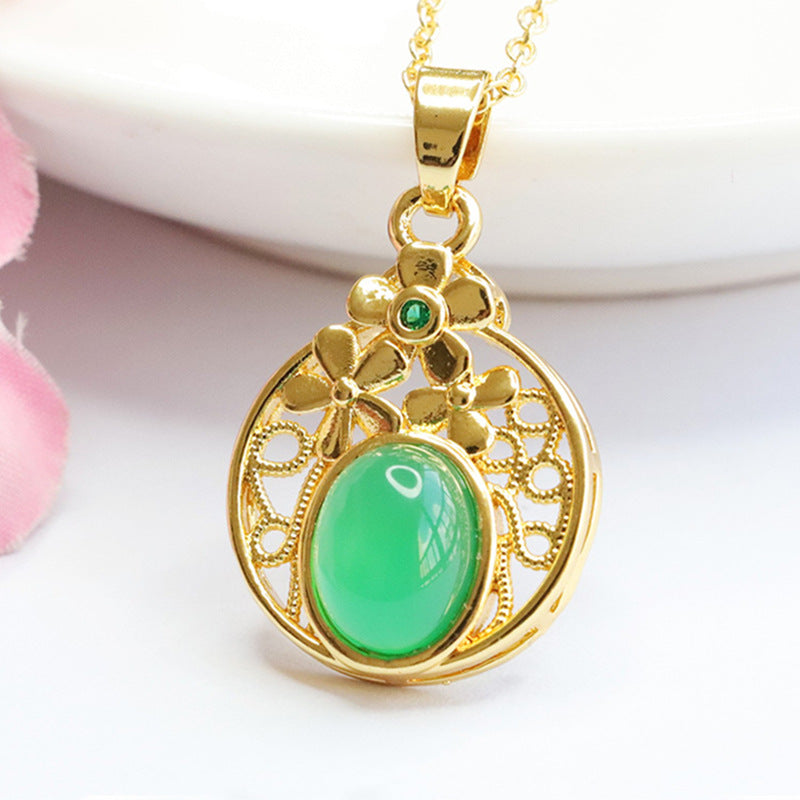 Natural red agate flower pendant hollow chrysoprase necklace ethnic style MN3110607